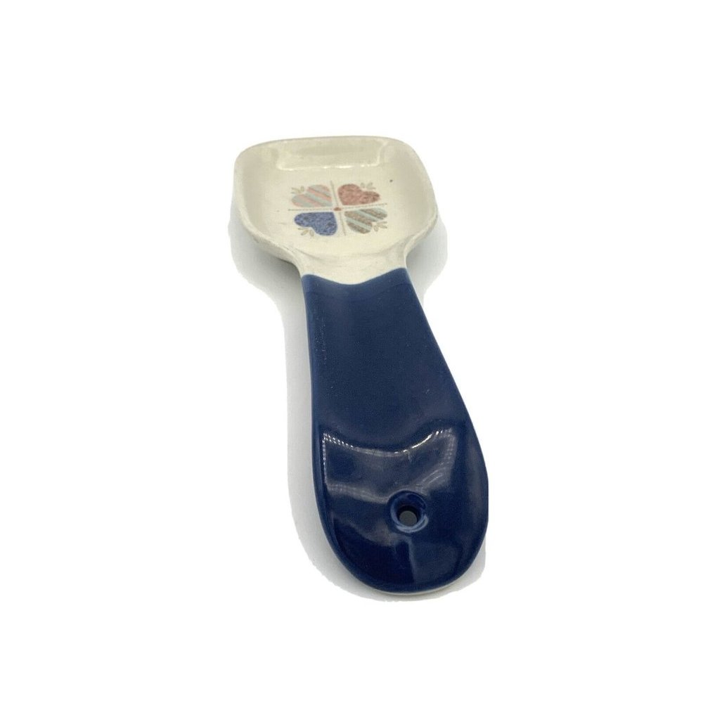Otagiri Vantage Ceramic Spoon Rest Cobalt Blue Red Hearts Cobalt Handle Square